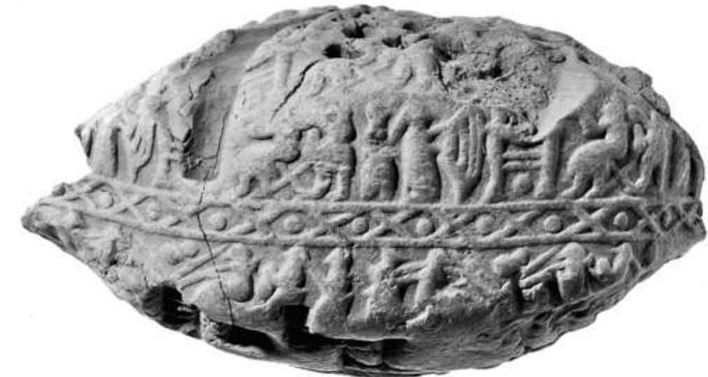Fig. 25: Old Akkadian bulla with Early Dynastic seal-impression from Chagar Bazar (BM 131690). © Trustees of the British Museum 