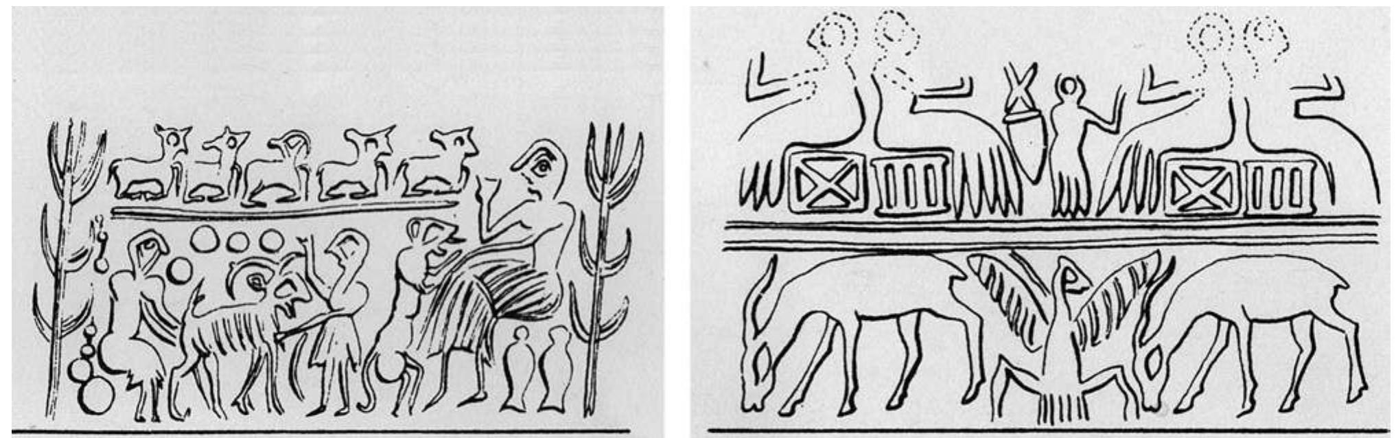 Fig. 29: Early Dynastic seal-impressions. Left: from Susa. Right: from Fara. Amiet (1980, Pls 87.1145; 89.1173) 
