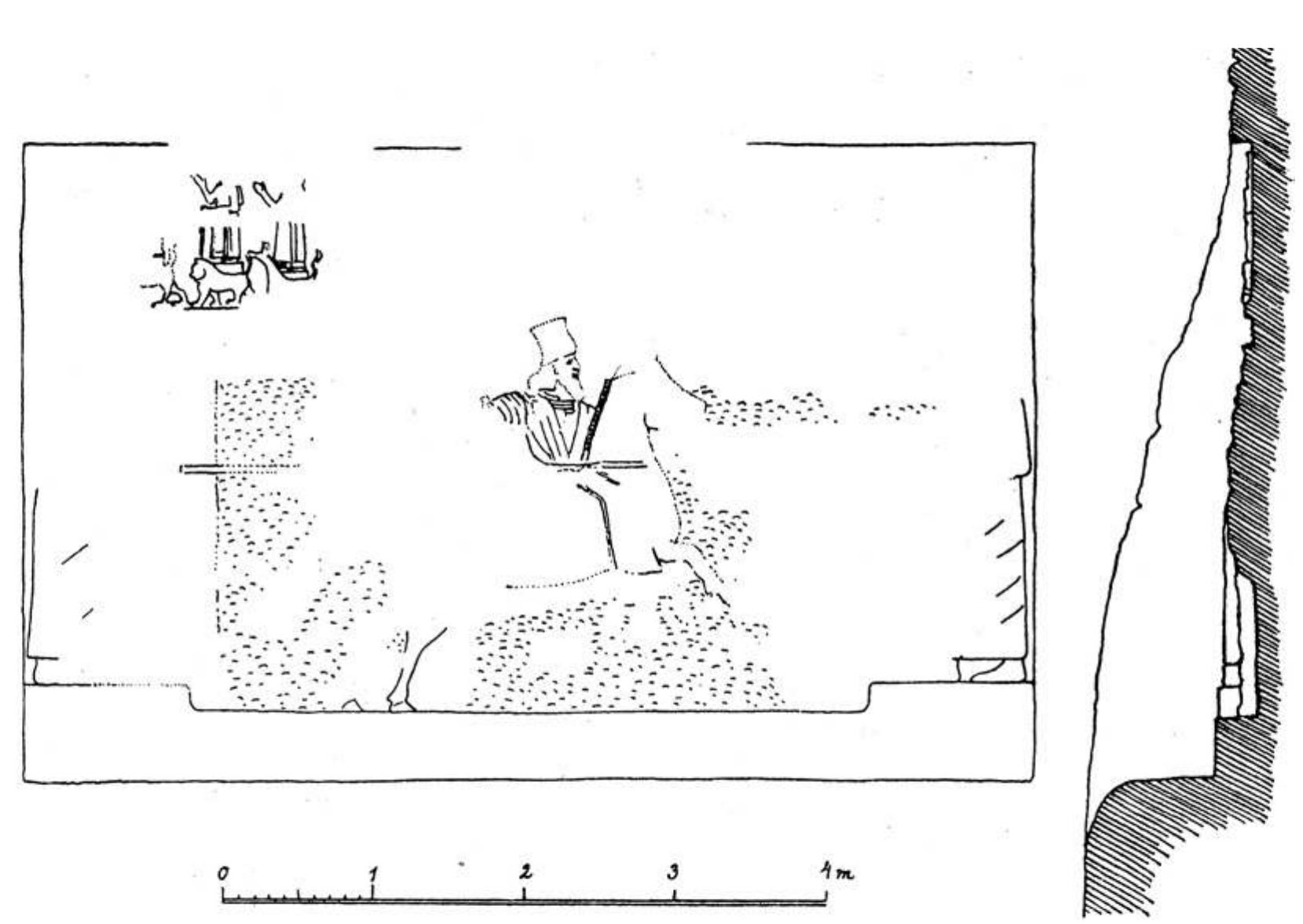 Fig. 46: Khanes: Rider Relief. Bachmann’s drawing probably revised by W. Andrae. Bachmann (1927, 20, Abb.14) 