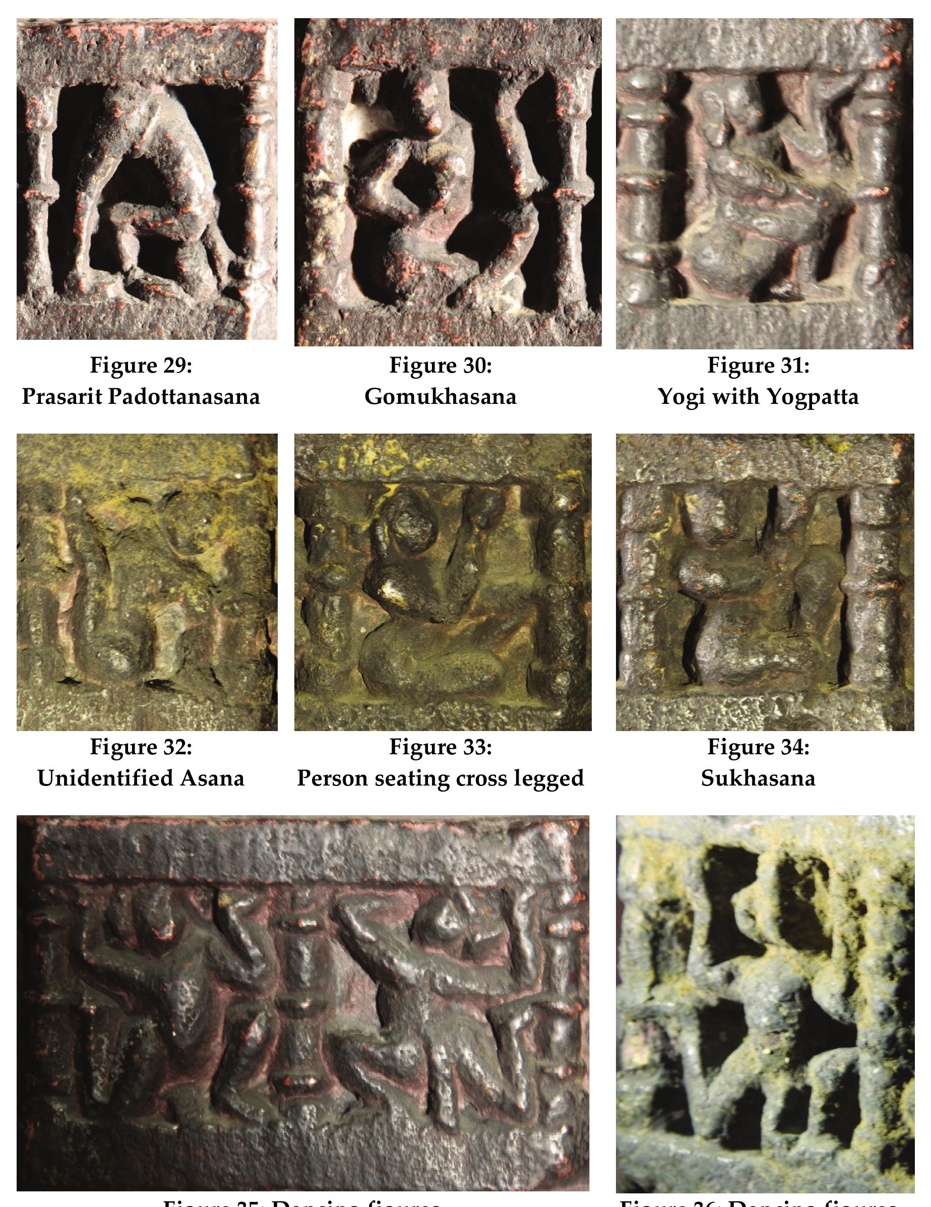 and a staff is common in the tantric tradition. He is shown wearing bracelets and anklets. There seems to be a cloth wound around his neck which is shown flowing down over his chest. The overall features point towards the tantric affiliation of the person. This image is flanked by two attendants on both sides (Fig. 45). 