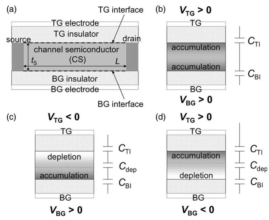 Schematic cross sections of (a) a dg tft and the electric