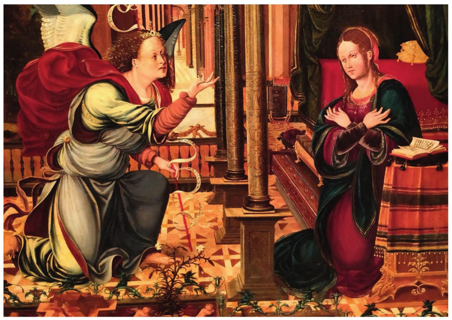 Fig. 9. Joan de Borgonya, Annunciation of the Virgin, 1510-1525, Barcelona, Museu Na- cional d’Art de Catalunya, inv. 254234-000, Detail (© Photo authors) 
