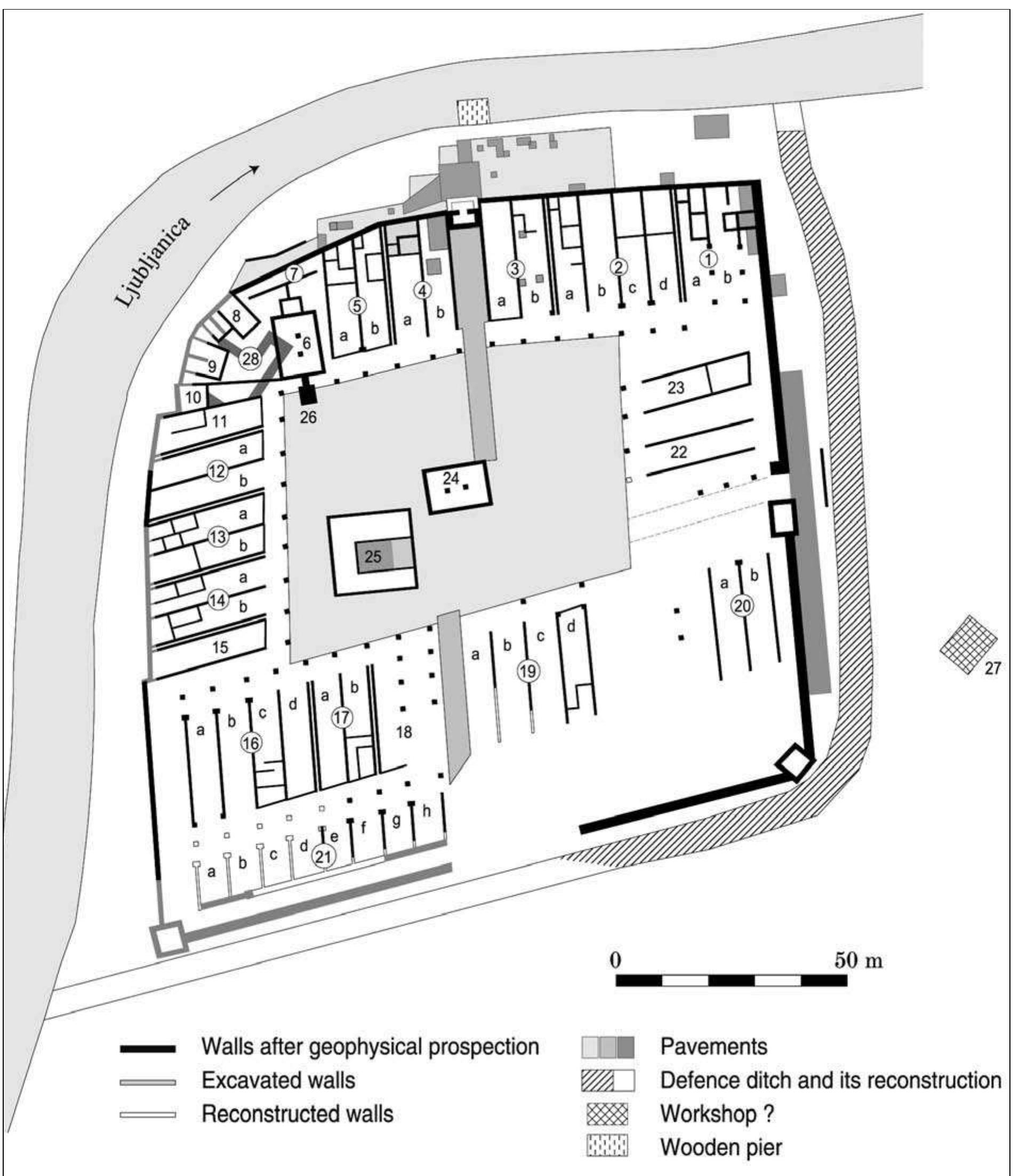 Fig. 4 Nauportus was fortified in the Augustan age. From Horvat 2008, 114, Fig. 4 (computer graphics M. Belak). 