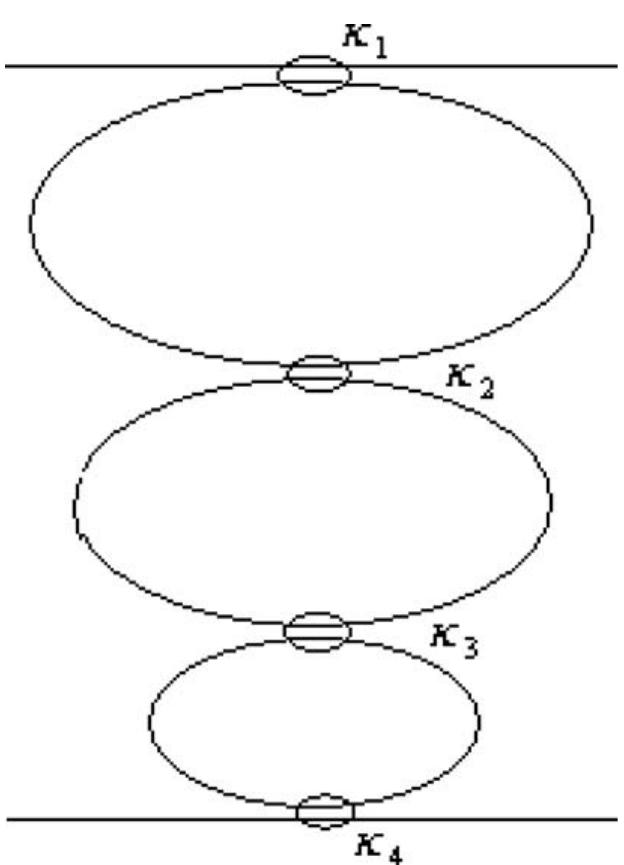 A. schematics of a triple ring resonator using four