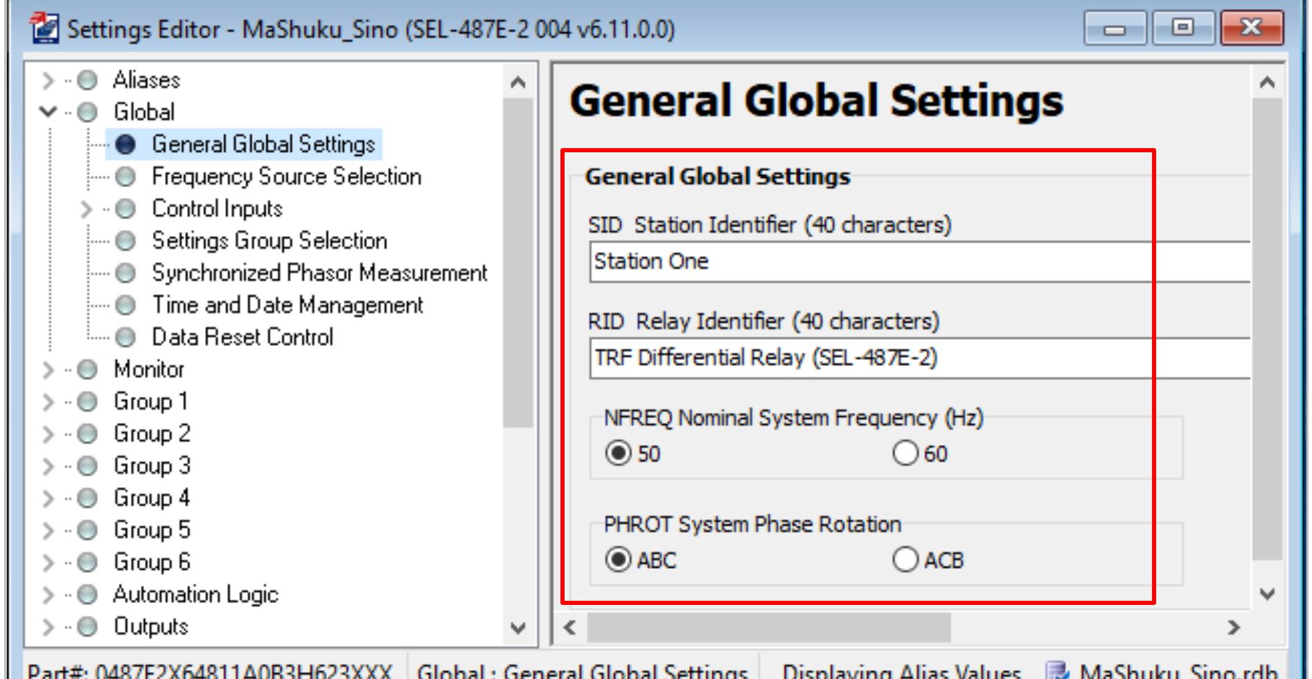 Sel Quick Set 13: sel-487e ied general global setting on acselerator