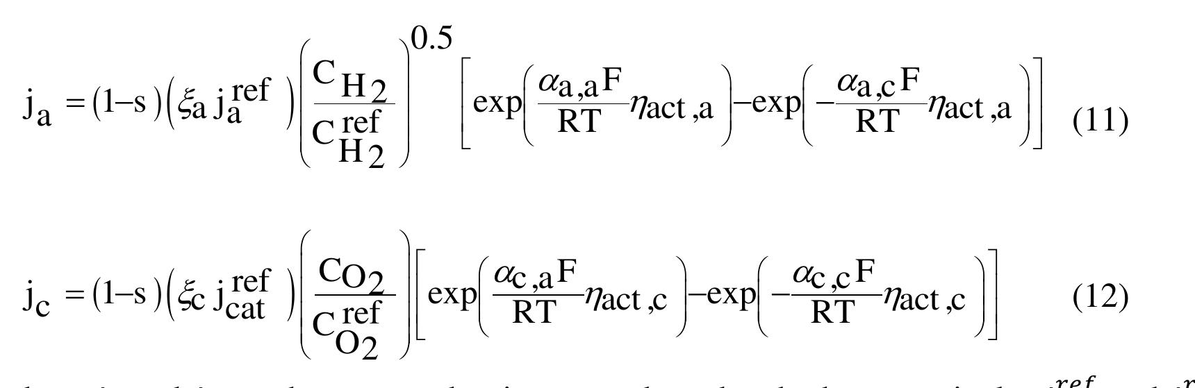 Cathode electrode through butler-volmer equation [6]: