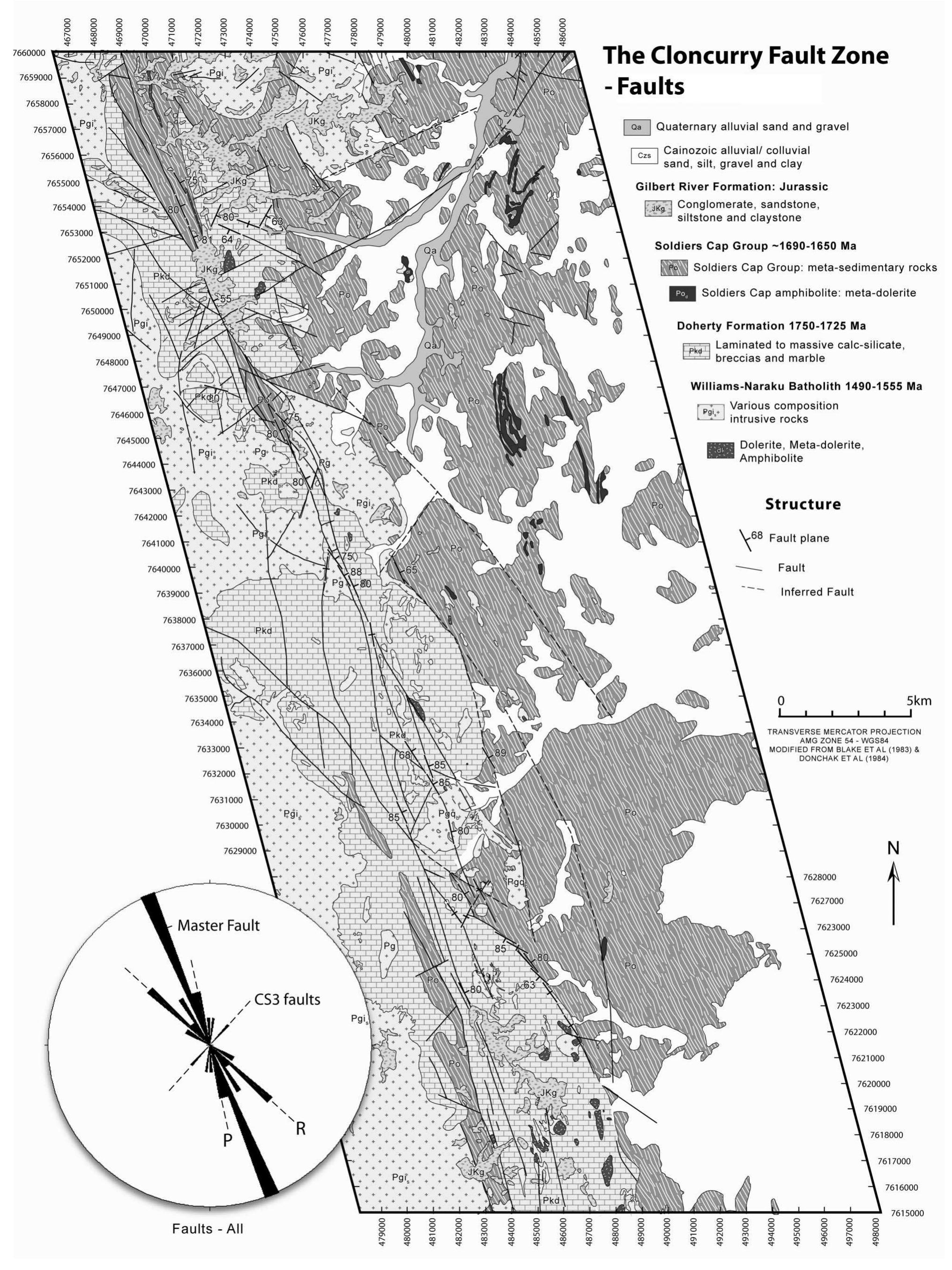 Model Riedel Fault Fault map of the study area. inset is a rose diagram of