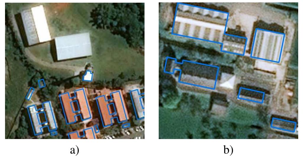 Examples of osm building annotations (regions highlighted in