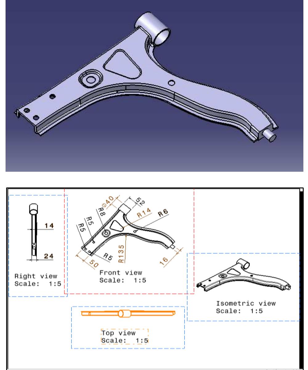 Catia Control Build Cad model & drafting of lower control arm the cad model of