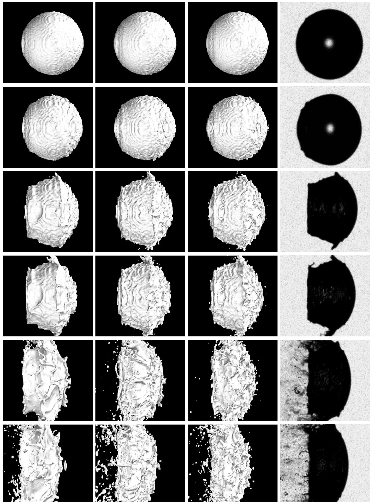 Droplet morphology (lateral view) predicted by rans, des,