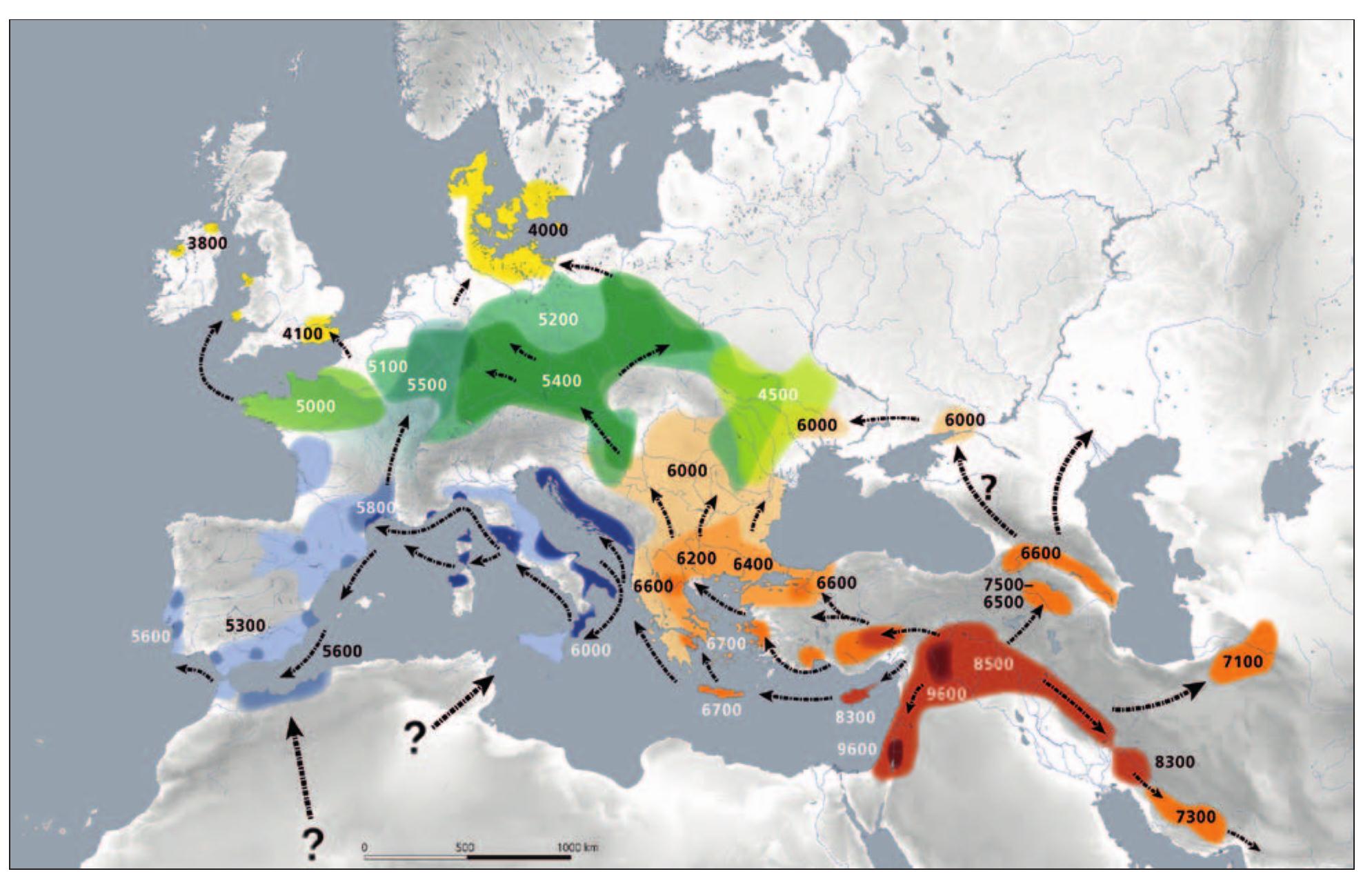 Fig. 3 Simplified map of the spread of agriculture in western Eurasia . The Linearbandkeramik is shown in green (image by D. GRronen- Born/B. Horess/M. Borner/M. Oser 2019 [RGZM/OREA], Creative Commons Attribution 4.0 International License). 
