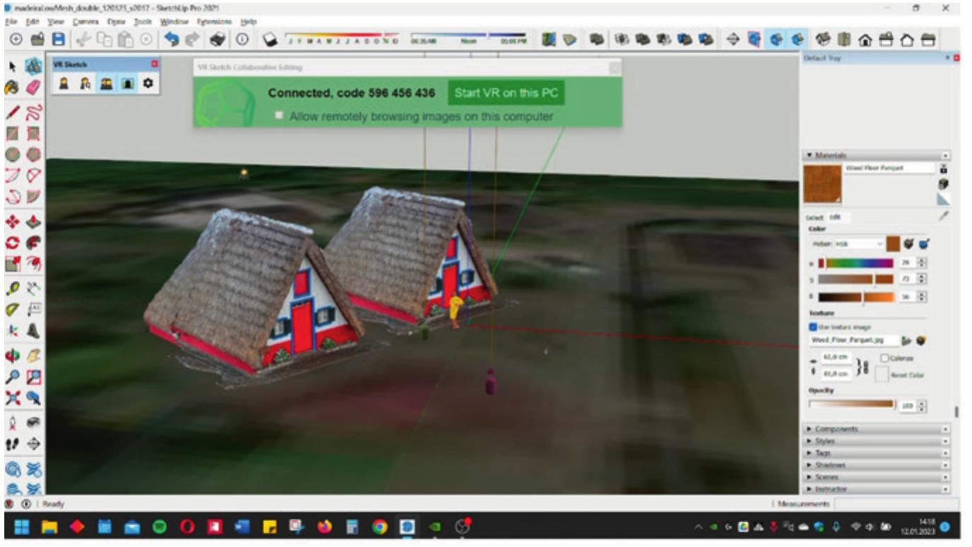 Fig. 7 Deploying digital twins of the traditional San Sebastian House (Madeira, Portugal) in the simultaneous multiuser collaborative immersive design environment (Editing: Authors in 2023) 