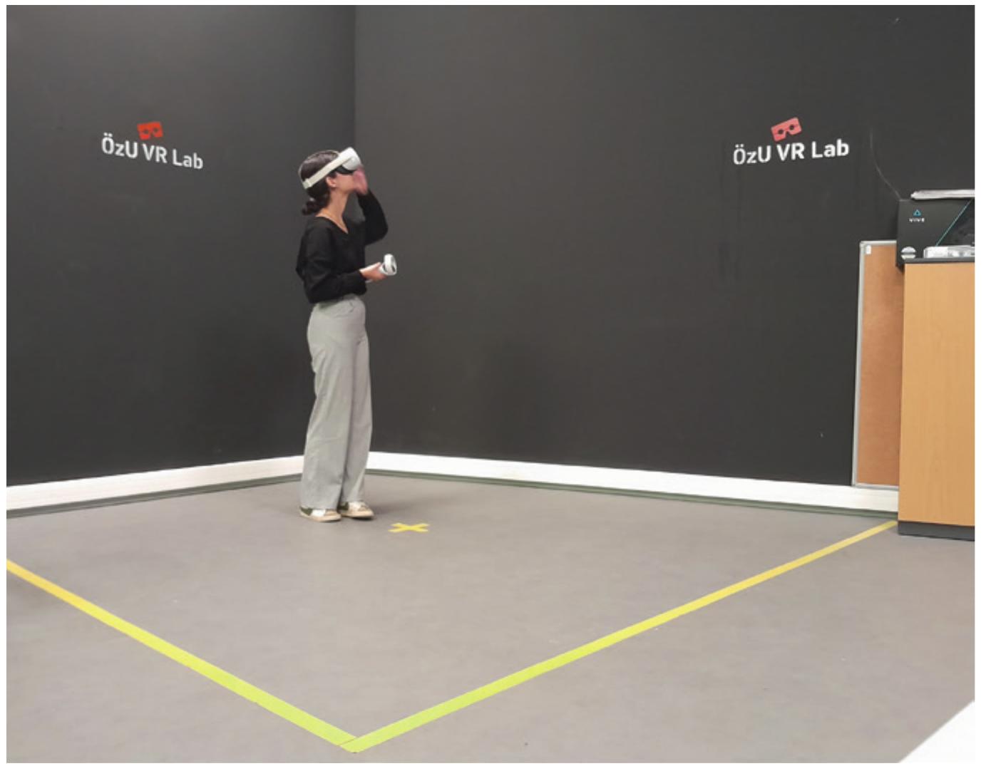 Fig. 12 Students practicing with the VR headset in the OZU VR LAB during the ‘ID4Ex Turkey hybrid course on immersive design for building rehabilitation and valorization’, held at Ozyegin University, from November 21st to December 5th, 2023 (Photo: Authors) 