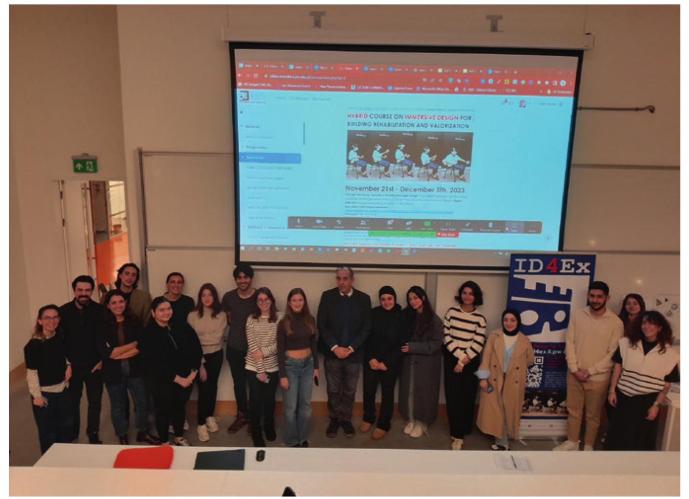 Fig. 13. Group photo from the ‘ID4Ex Turkey hybrid course on immersive design for building rehabilitation and valorization’, held at Ozyegin University, from November 21st to December Sth, 2023. (Photo: Authors in 2023) 
