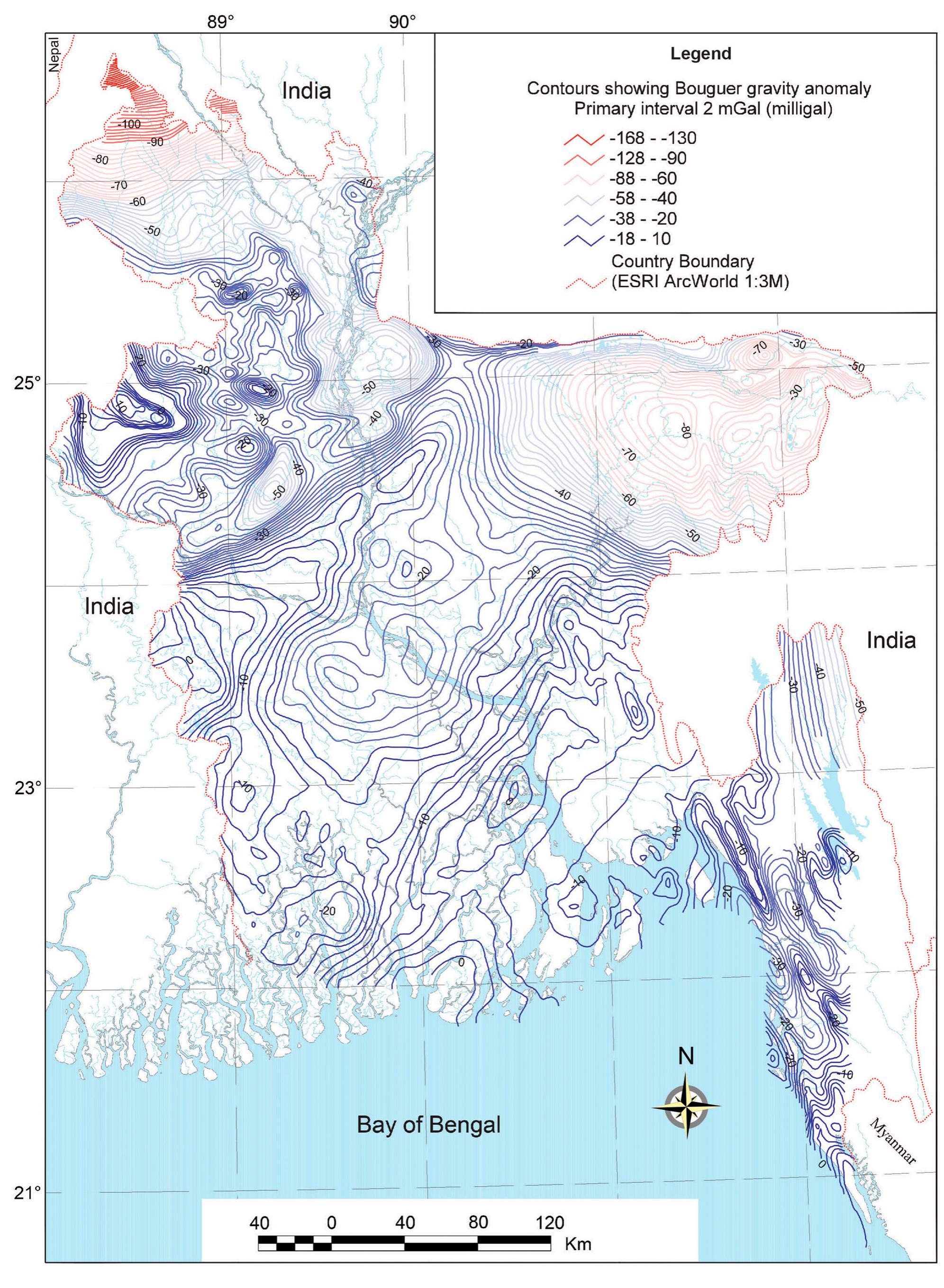 Free-air gravity anomaly map of the bay of the bengal and