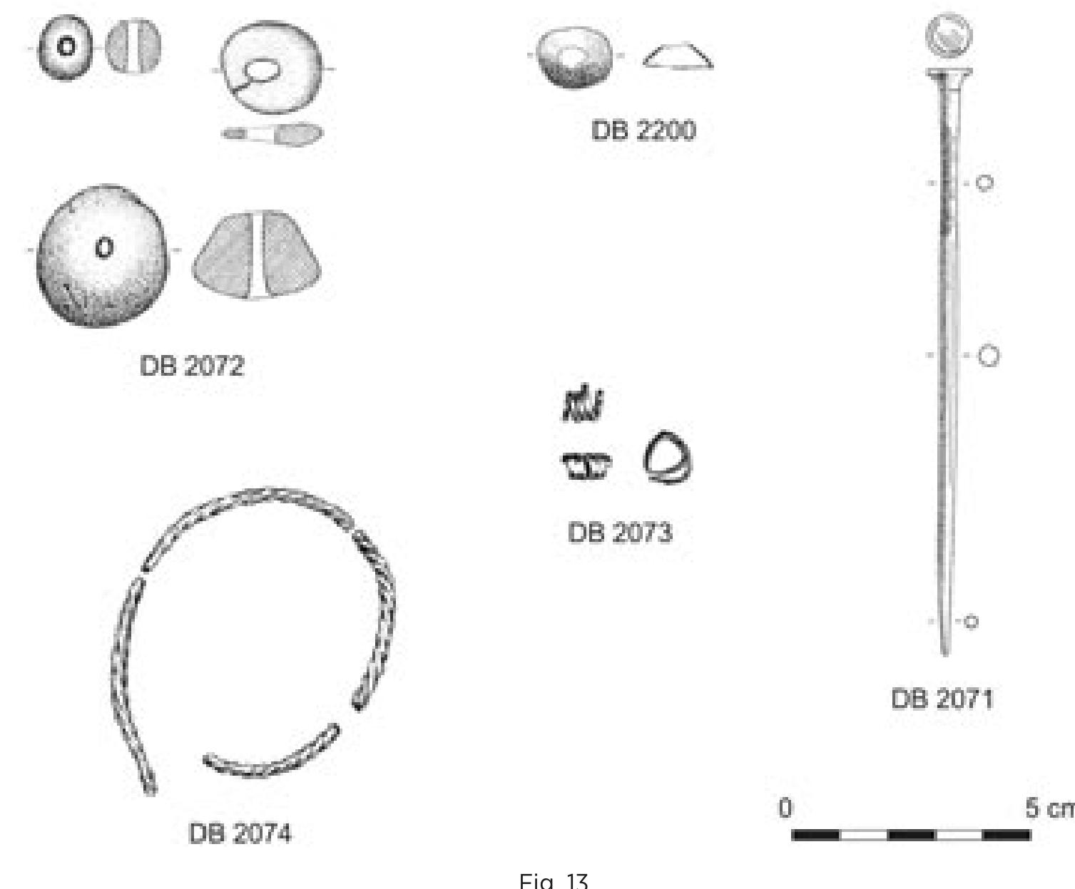 (Nordhorn), Landkreis Grafschaft Bentheim (UENZE 1936, 163-164). The oldest Dutch bronzes from the moraine flanks proper concern palstaves such as DB 2348 and DB 246, the latter originating from a peat deposit (Fig. 12). Similarly, socketed axes were recovered from the Vasserveld peat deposits: from the Vasser barrow cemetery came two socketed axes (DB 249 and DB 250); furthermore an Early Iron Age neck ring of sheet bronze and (fragments of) three rings (DB 2068). The village of Vasse itself yielded two stray finds: socketed axes DB 1043 and DB 1346 (the latter close to the church). 