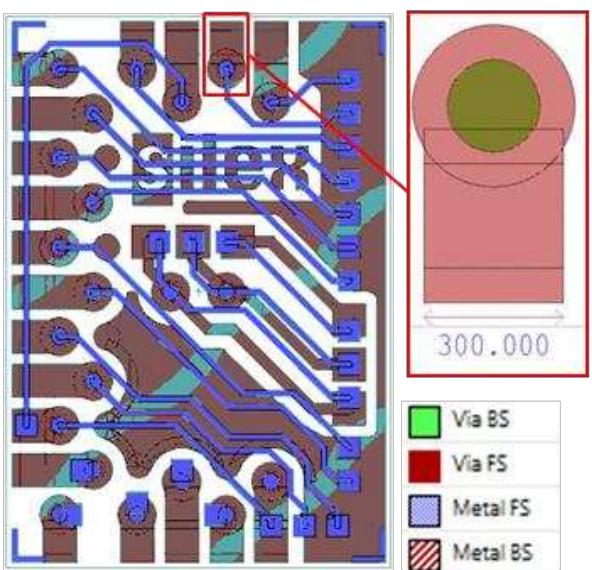 Cad layout of the full met-via tsv interposer die and