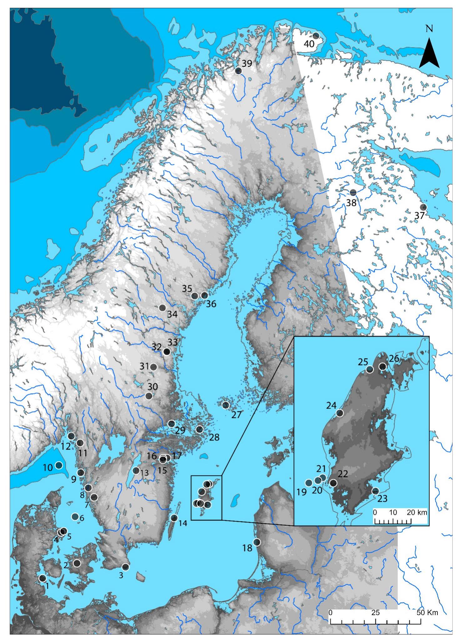 3500 calibrated (cal) BC (Iversen et al. 2021) (Fig. 2). These hunter-gatherers were named after their ceramics which were decorated with deep pits distributed around the circumference of the vessels (Larsson 2009). However, the most curious feature of the PWC groups was that they were hunter-gatherers with a strong specialization in hunting seals and fishing within a socio-economic setting in which farming was well 