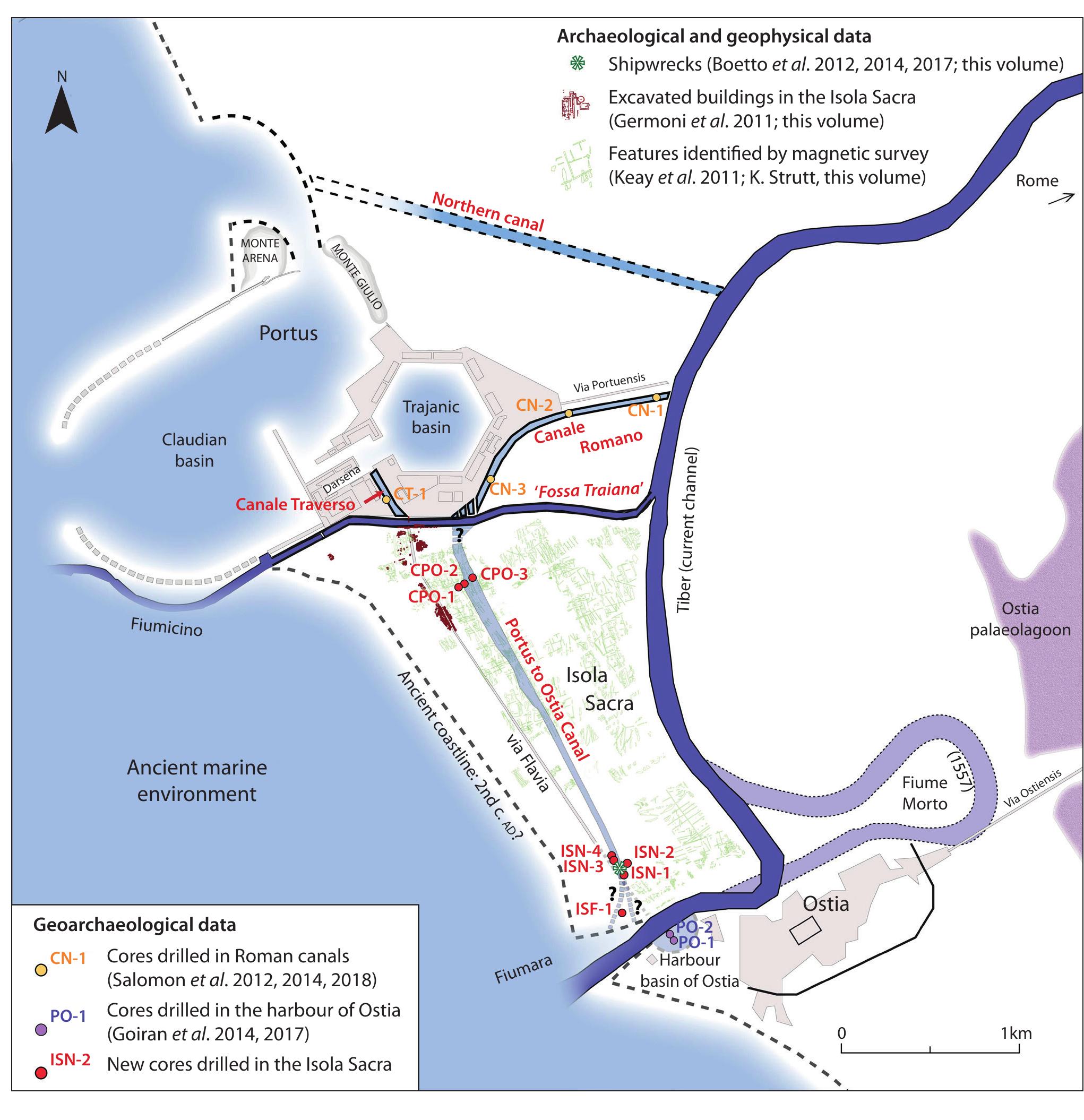 Figure 5.1 (above). General location of the Ostia-Portus system and the Isola Sacra in the Tiber delta. (Drawing: Ferréol Salomon.) 