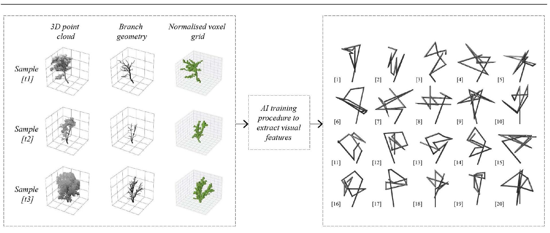 Proceedings of the IASS Symposium 2024 Redefining the Art of Structural Design  Construction of voxelised training dataset  Polyline representations of tree forms produced by AI agent 