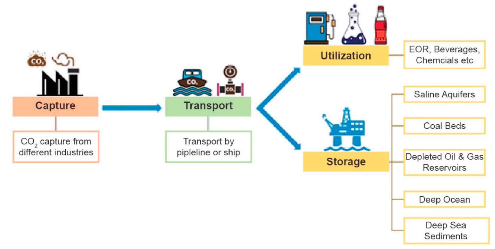 Carbon capture, utilization and storage (ccus) chain.