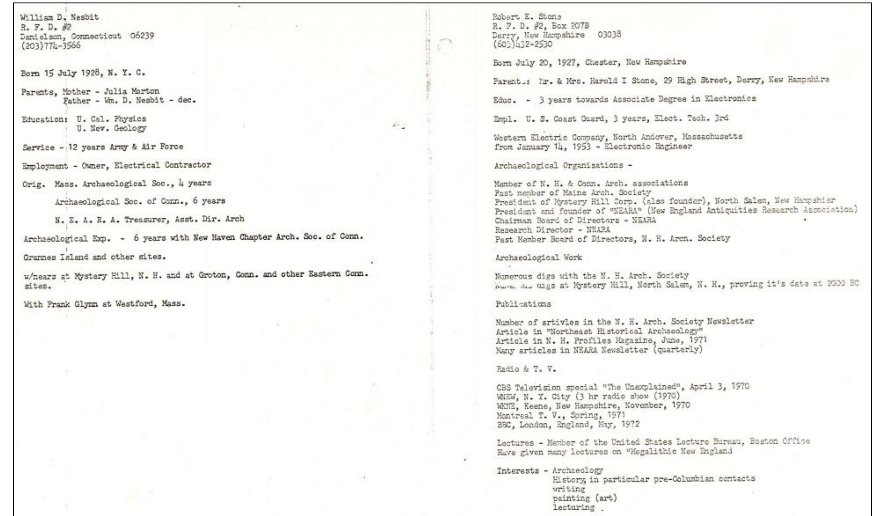 (Sheet 2 of 2) This document, undated, appears to be a partial listing of persons involved with the 1972 excavations and surveys conducted in the Spirit Pond area. 