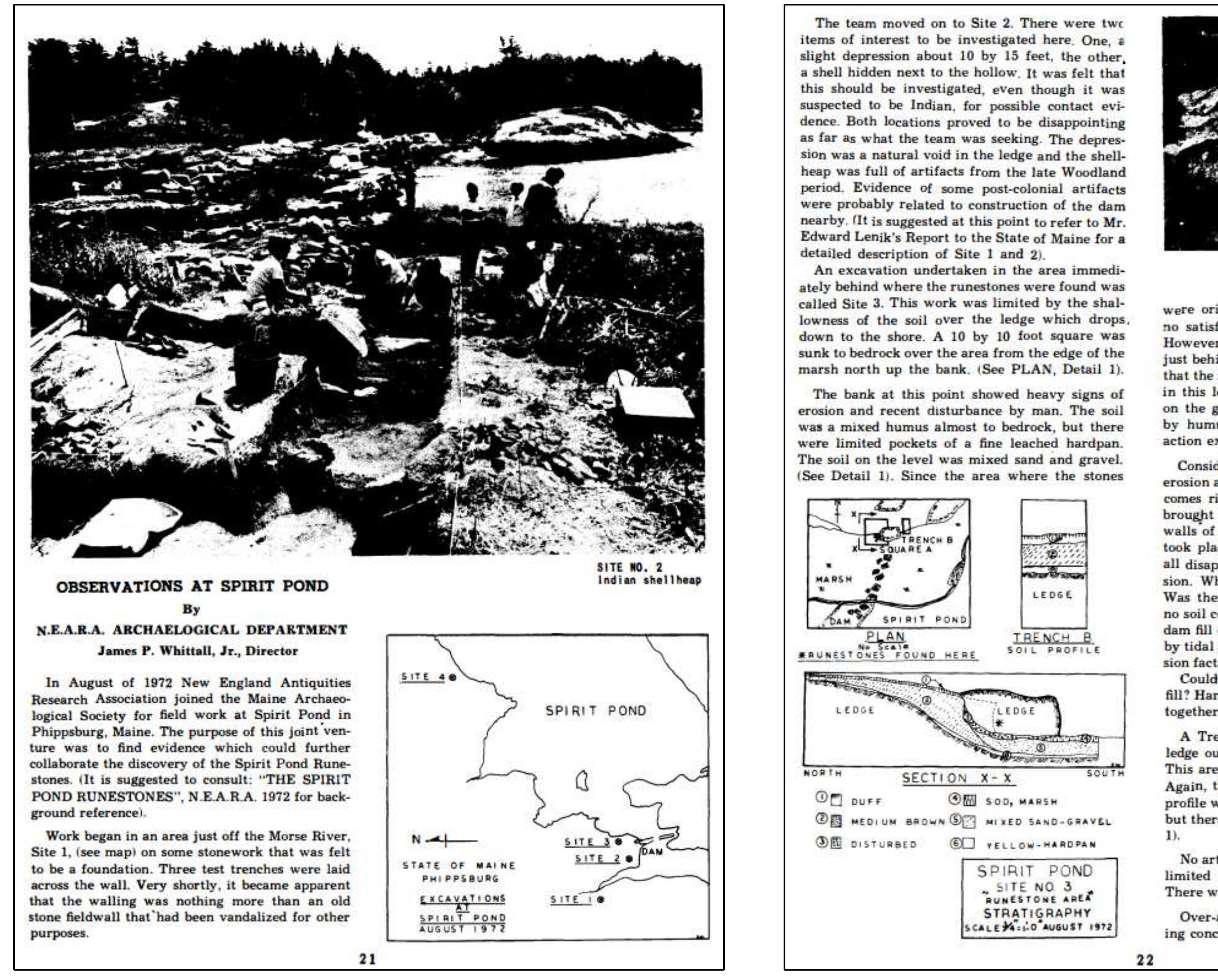 Whittall, James P. “Observations at Spirit Pond,” New England Antiquities Research Association (NEARA), Vol. 8, No. 1 (1973): 21-2¢ 
