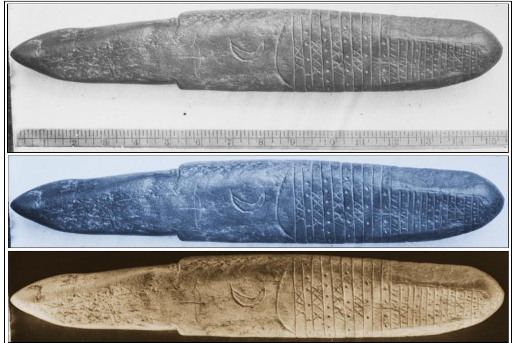 Lenik’s analysis suggested to him that the “ceremonial mace” was either a calendar, or a tally instrument (a counting mechanism). The “ceremonial mace,” recovered from a shel 1 1895, apparently was never written about until Lenik’s 2009 book. The artifact resided for a significant period of time between its discovery and 1975 inside of Edward H. Rogers ouse, So it was not was not well-known — if known at all — to the public.  There are similarities between the Milford, CT discovered and the Spirit Pond, ME artifacts. The Connecticut artifact was reported to be discovered within a shell heap. The SP5 tifact was discovered either within a scattered shell heap. Both artifacts have patterns that are indicative of a tally count.  Is the Connecticut artifact Native American in origin? This is possible, since it (presumably) was discovered in the context of a Native American shell heap on Milford Point. Th« venty-four-acre site at Milford Point contained numerous shell heaps along with a Native American village. A Federal Writer’s Project wrote of the site in 1939:  A long narrow peninsula at the extreme west. now Milford Point. had been for many vears the site of a large Indian village and the scene of manv an Indian ovster feast. The shells were 