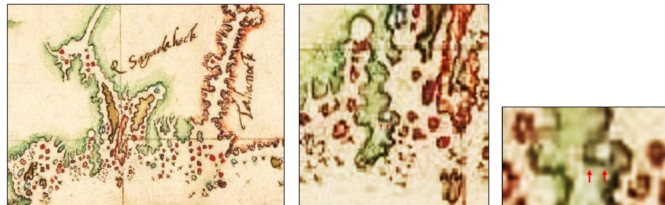 Figure 44. 1610 John Daniel Map presentation of the lower Kennebec (Sagadahoc River) region. The Morse River and the basin of the later-named Spirit Pond were not illustrated on this map. John Da did illustrate the location of Fort St. George of the 1607-08 Popham Colony. Discussion at: https://www.facebook.com/photo/?fbid=4496742430401925 &set=a. 1 14955778580634 and https://www.academia.edu/62055007/1610 John Daniel Map aka _ 1610 1611 Velasco Map Cartographic Evidence_of the Pre Columbian Newport Tower.   Figure 43. The Velasco Map was purloined by a Spanish agent in London and transferred to Spain. The map was produced by English cartographer John Daniel in 1610. Daniel illustrated the lower  region of the Sagadahoc River on his map. Discussion at: https://www.facebook.com/photo/?fbid=4496742430401925 &set=a.114955778580634.   Figure 42. In July 1605 Samuel de Champlain surveyed the lower reaches of the Kennebec River and produced a map. The Morse River and the basin of the later-named Spirit Pond were not illustrated on this map. 
