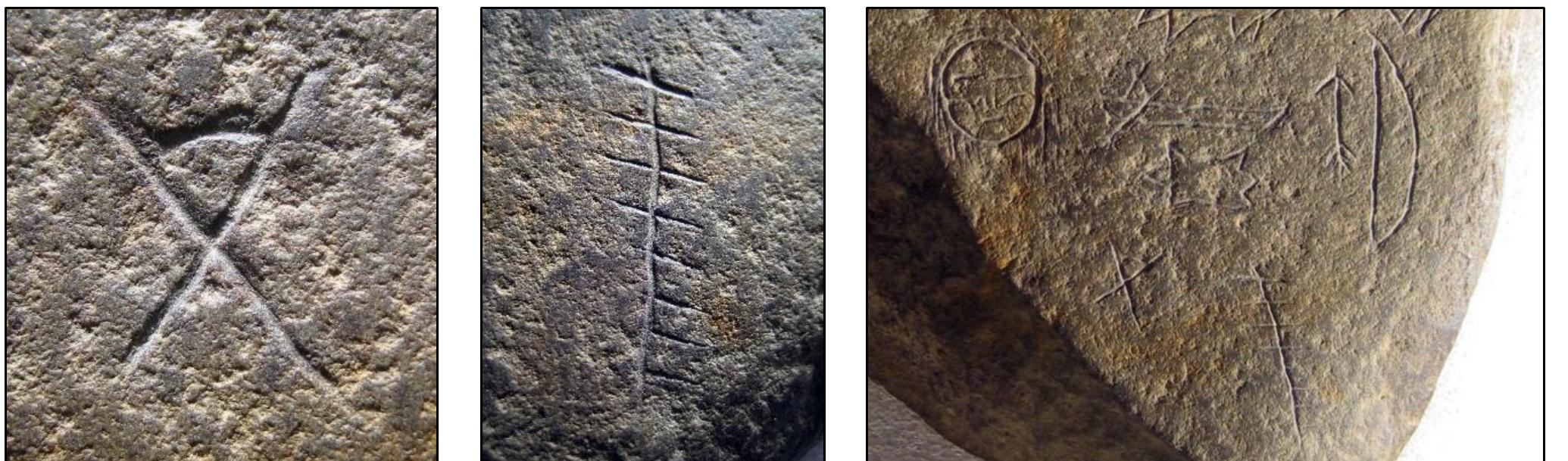 The inclusion of two numeric values on a map must be evaluated in terms of geodesy — the values might represent longitude and latitude (per the 15" century ordering convent Arced X symbol represents the numeric value of 40. The tallymark represents 44.  The 44 value, being the second ordered number, represents latitude; the latitude of Spirit Pond is 43.74° N. This is a good match. The 40 value, if longitude, would be referenc  designated prime meridian and could represent either a degree value (40°), or degrees expressed as minutes (40’). In this case, the value is 40’ (equivalent to 10°) to the west of the Newfoundland-Nova Scotia Prime Meridian (NF-NS PM).? This is also a good match. 
