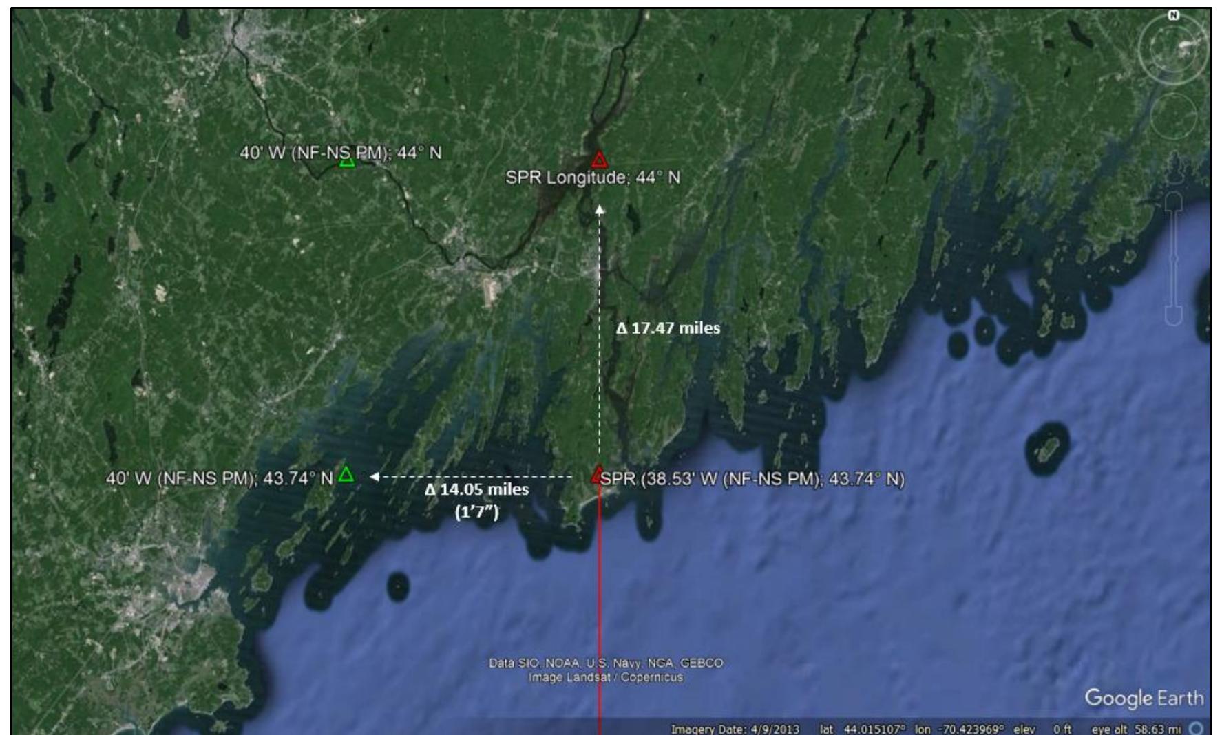 Skeptics will assert that geographers in the early 15" century could not establish longitude values — this would be factually incorrect. What could not be done, respective of longitude determination, was to establish an accurate longitude while moving, i.e., under sail. A secondary issue, worthy of discussion, was the accuracy of a determined longitude component. Some could be accurate; some could be wildly inaccurate. Lastly, as we all know, errors in readings and observations can aggregate to produce a grossly inaccurate result or, in some cases, the aggregated errors can cancel themselves out and produce an accurate result. The error of the 40’ W longitude on the Map Stone has an error of 1 part out of 40 (a 2.5% error).  Alternately, the 40 and 44 values, both in degrees, could represent a latitude span from 40° N to 44° N.  There was a cosmographer/astrologer, functioning in the role of geographer/navigator, involved with the exploration(s) described by the SPR artifacts. The Arced X symbol exists in  