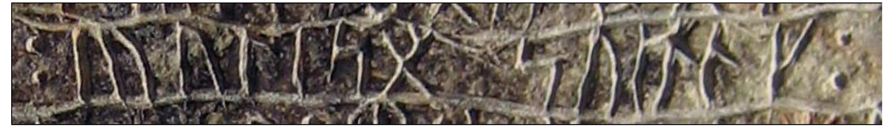 Figure 133. The postulated (uu)ulisa [:] svitlg: rune sequence on Line 3 of the Inscription Stone (SP3). Photo credit: Scott Wolter.  Figure 134. The postulated svitlg: rune sequence on Line 3 of the Inscription Stone (SP3). Photo credit: Scott Wolter. 