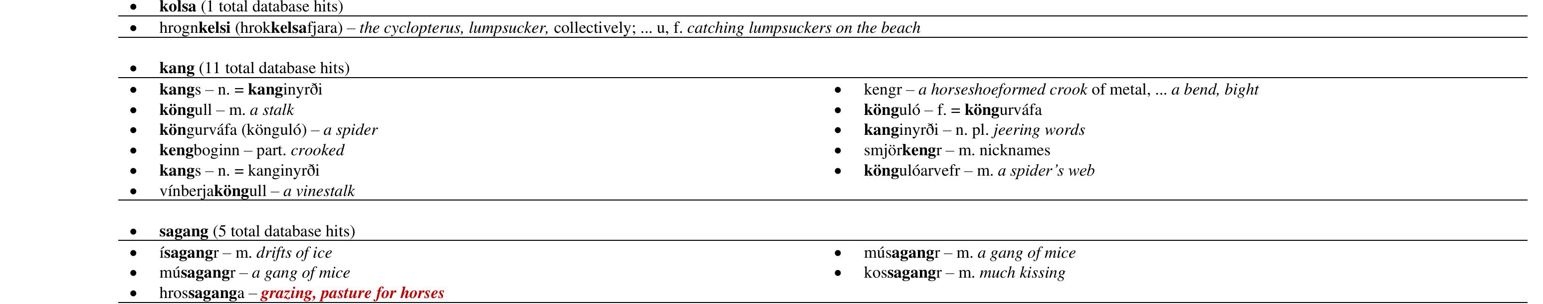 Source: An Icelandic-English Dictionary via Germanic Lexicon Project @ https://old-norse.net/search.php. Notes: Letter sequence golsa has 0 database hits.  