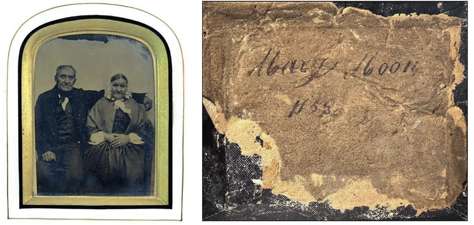 1 Obverse and reverse of a framed ambrotype of Ralph and Agnes Moon of Woodcock Hall, Eccleston (1858) 