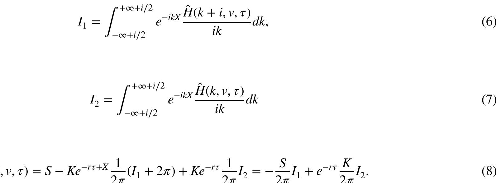 If P; = -= for j = 1,2 holds, the identity of (4) and (5) follows directly from (8). Both models have a big set of parameters, namely, g, d, u,, Uy, a, b,, by for the Albrecher formula (4), and for the Lewis formula (5), we have h, q, €, b and again g. In the following comparisons, we will mark the parameters of (4) with a tilde like g for g to avoid any confusions. We restart with Lewis formulation of the solution (5). For a question of notation, we use ‘2’ to express that two terms from the two models are in bona fide equal but use different parameters.  here the second integral results from the residue at the singularity k = 0 where A(i,v, 7) = 1. We define 