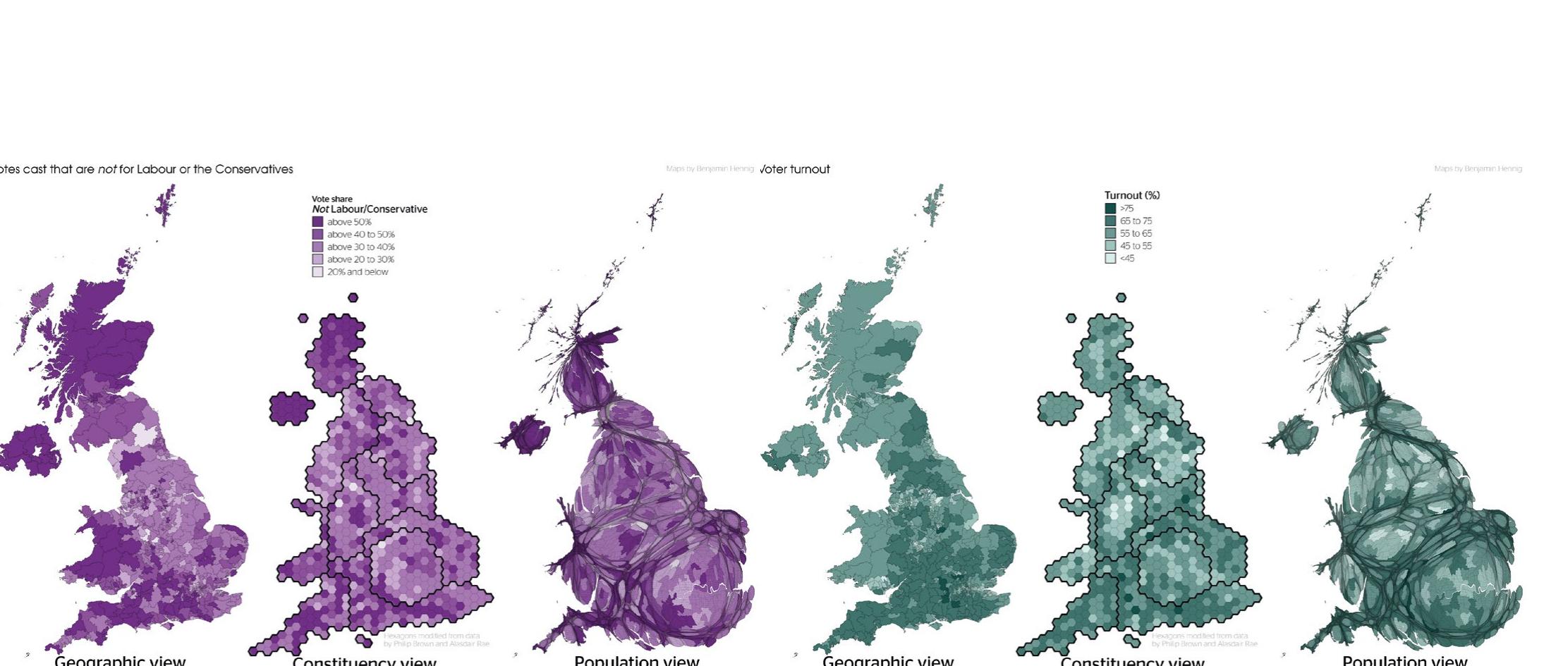 Figure 3: Votes cast that are not for Labour or the Coservatives  Figure 6: Voter turnout 