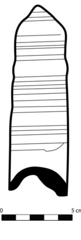Ficure 14.04: Bone furniture fitting? 1975.25. (Drawing: S. Courts after photo in the Hammond/AEP Archive.) 