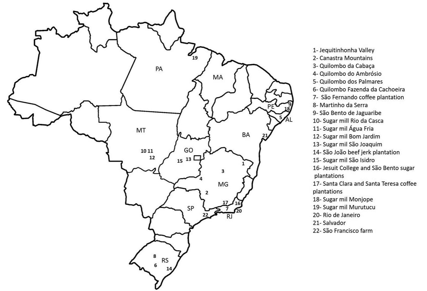 Brazil Pyramids Map Map of brazil presenting the archaeological sites and the
