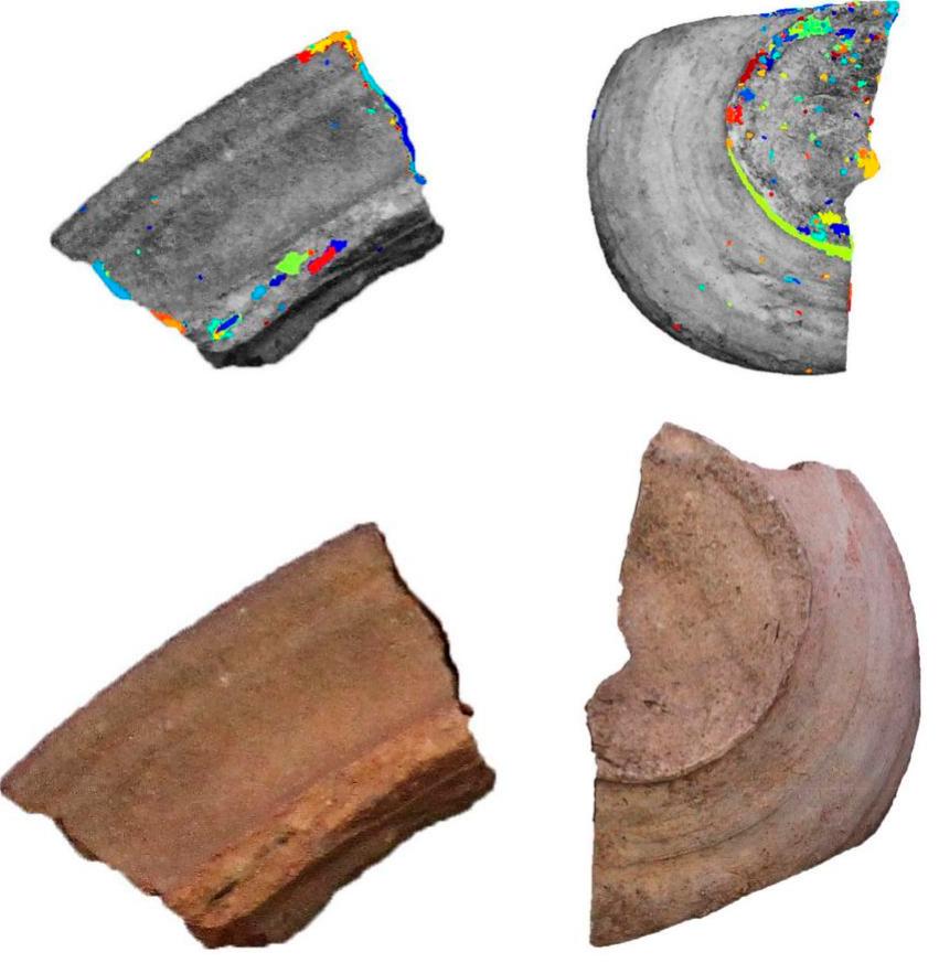 Figure 5. Top row: MSER connected components identified as circles. Bottom row: top 10 per cent strongest features extracted by MSER for further analysis. 