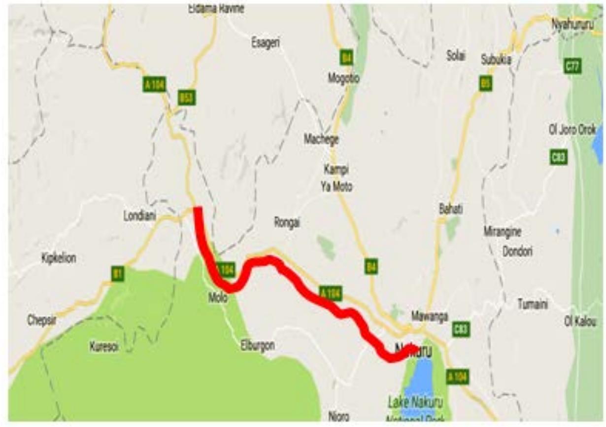 Figure 1: Map of Nakuru-Total road stretch 