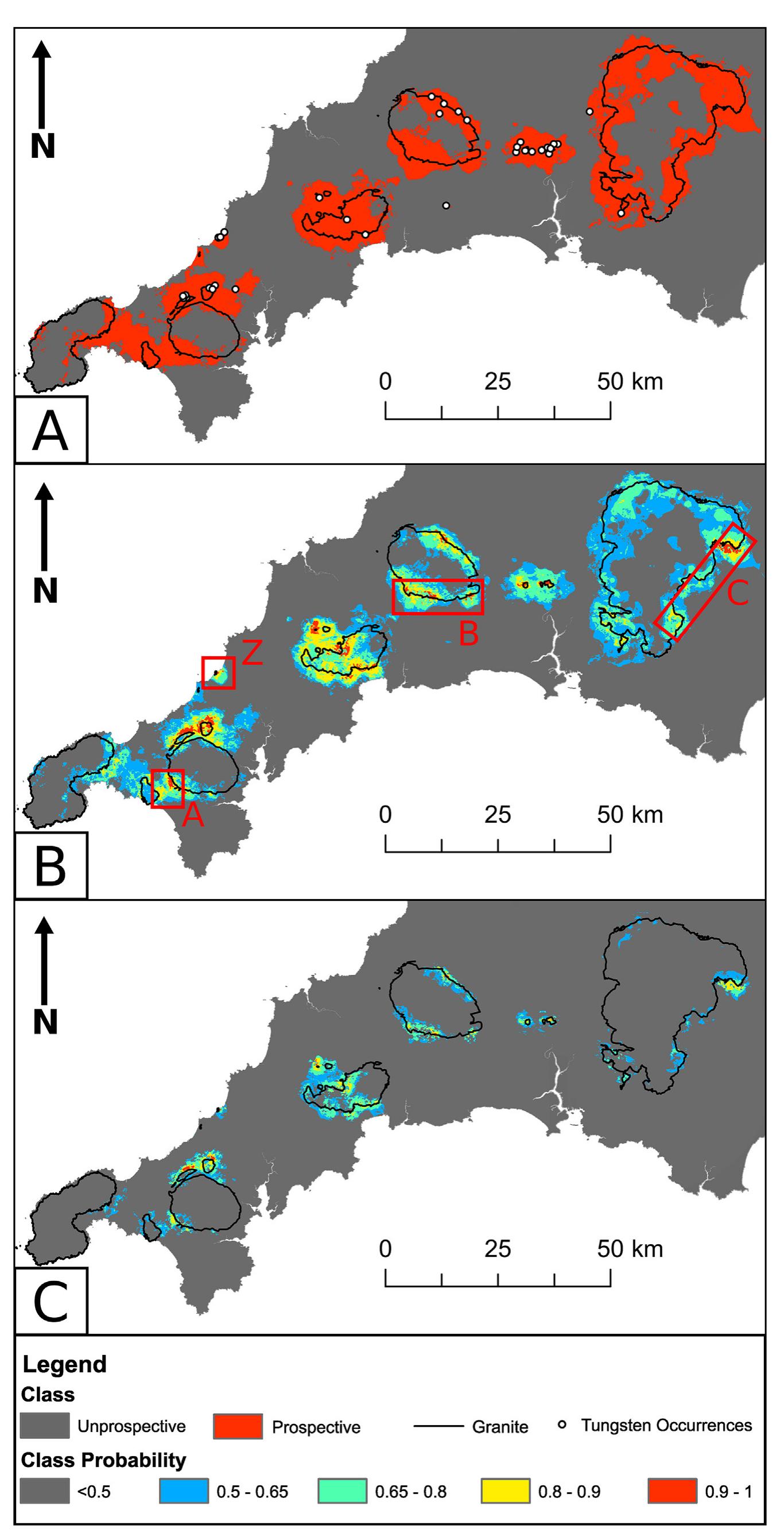 (a) classification map, (b) class probability map and (c)