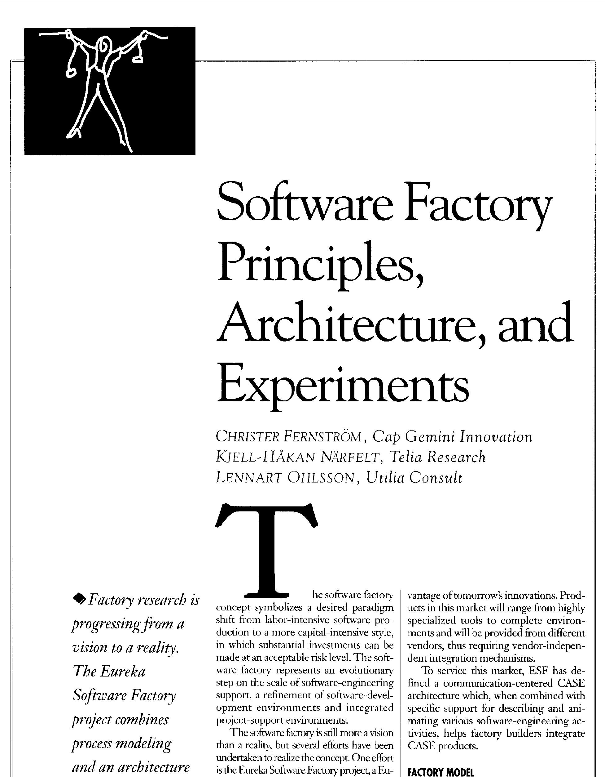 (PDF) Software factory principles, architecture, and experiments