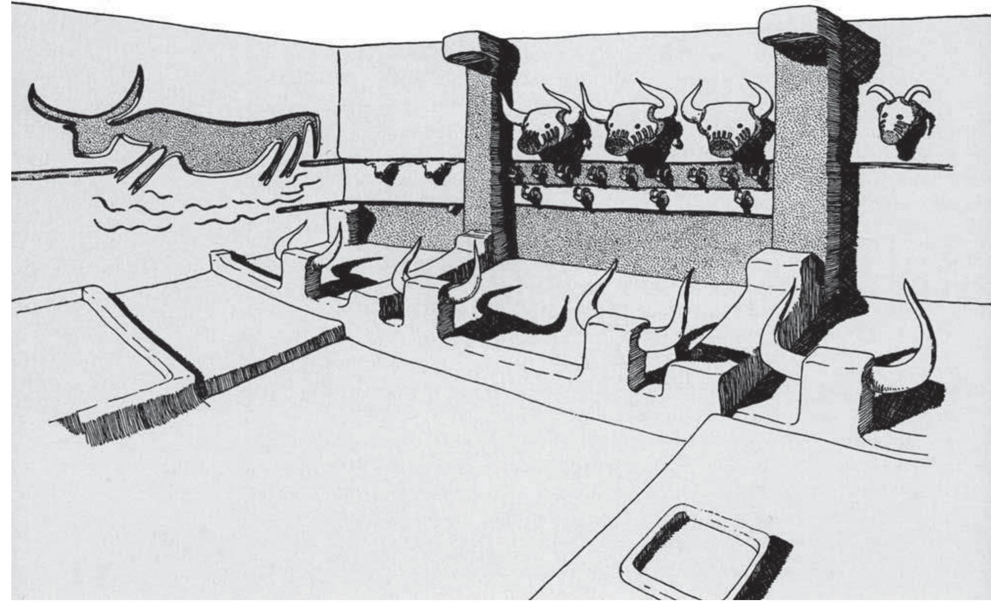 FIG. |-1: CATAL HOYUK. J. MELLAART’S RECONSTRUCTION OF THE INTERIOR OF HOUSE VI.A.8 (AFTER CUTTING 2007: FIG. ON P. 134) 