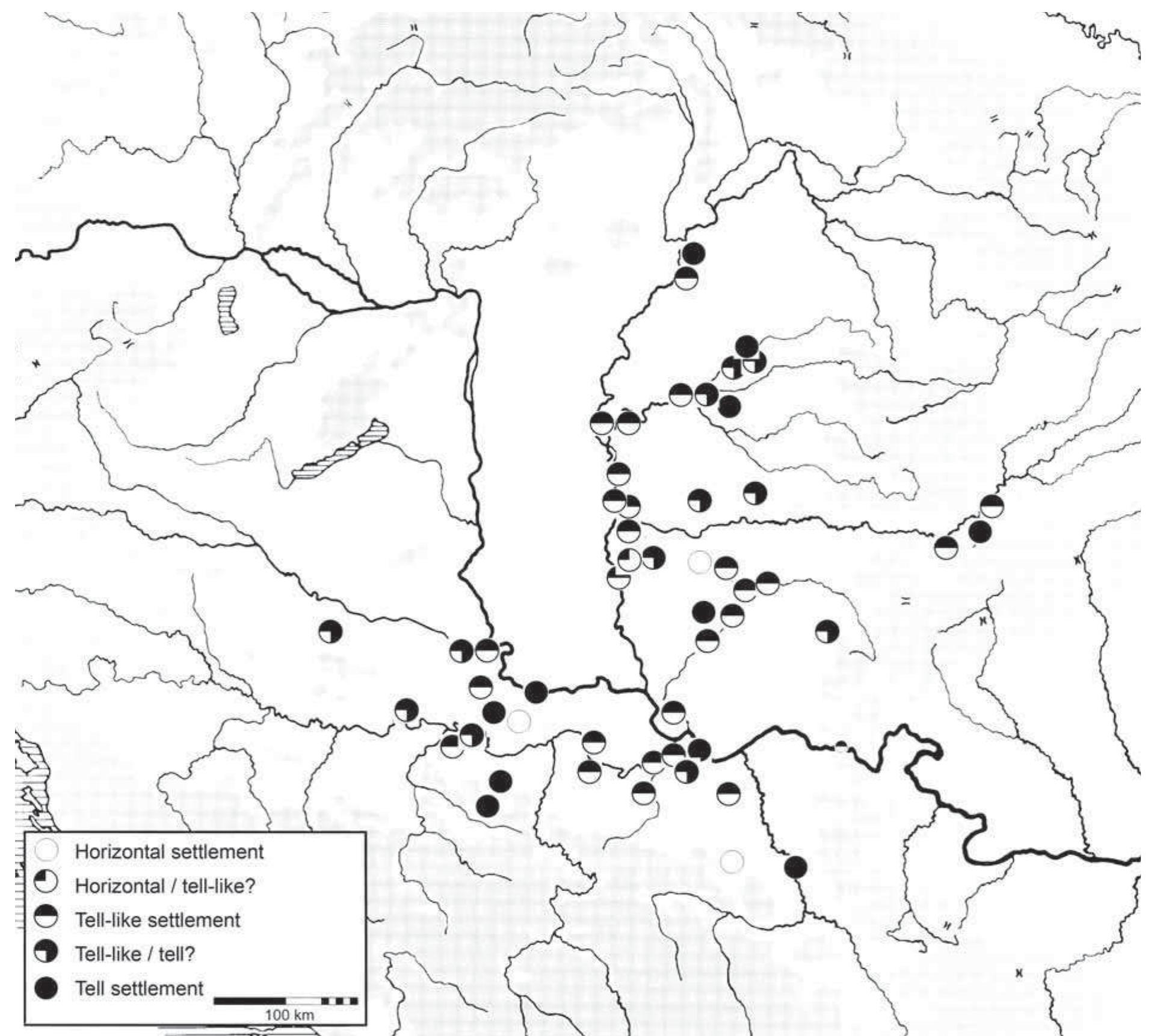 Fic. I-3: DISTRIBUTION OF LATE NEOLITHIC TELL AND TELL-LIKE SETTLEMENTS IN THE CARPATHIAN BASIN (AFTER LINK 2006: 12 FIG. 6). 