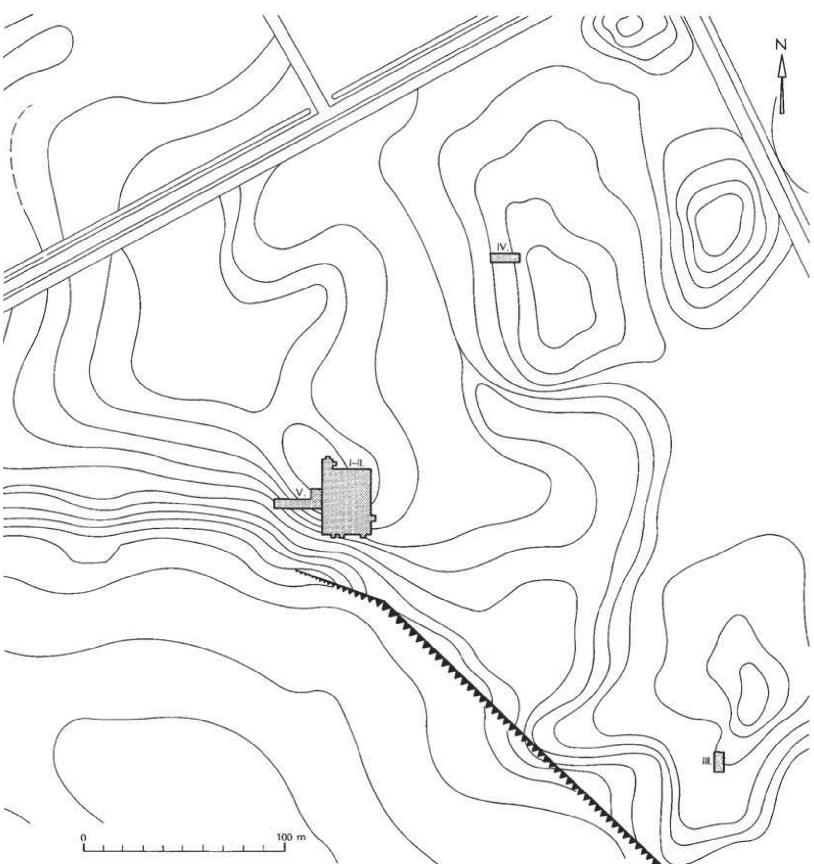 Fic. I-6: OCSOD-KOVASHALOM; TISZA CULTURE. SETTLEMENT NUCLEI COVERING AN AREA OF AT LEAST 3 TO 5 HA (AFTER RACZKY 1987B: 62 FIG. 1). 