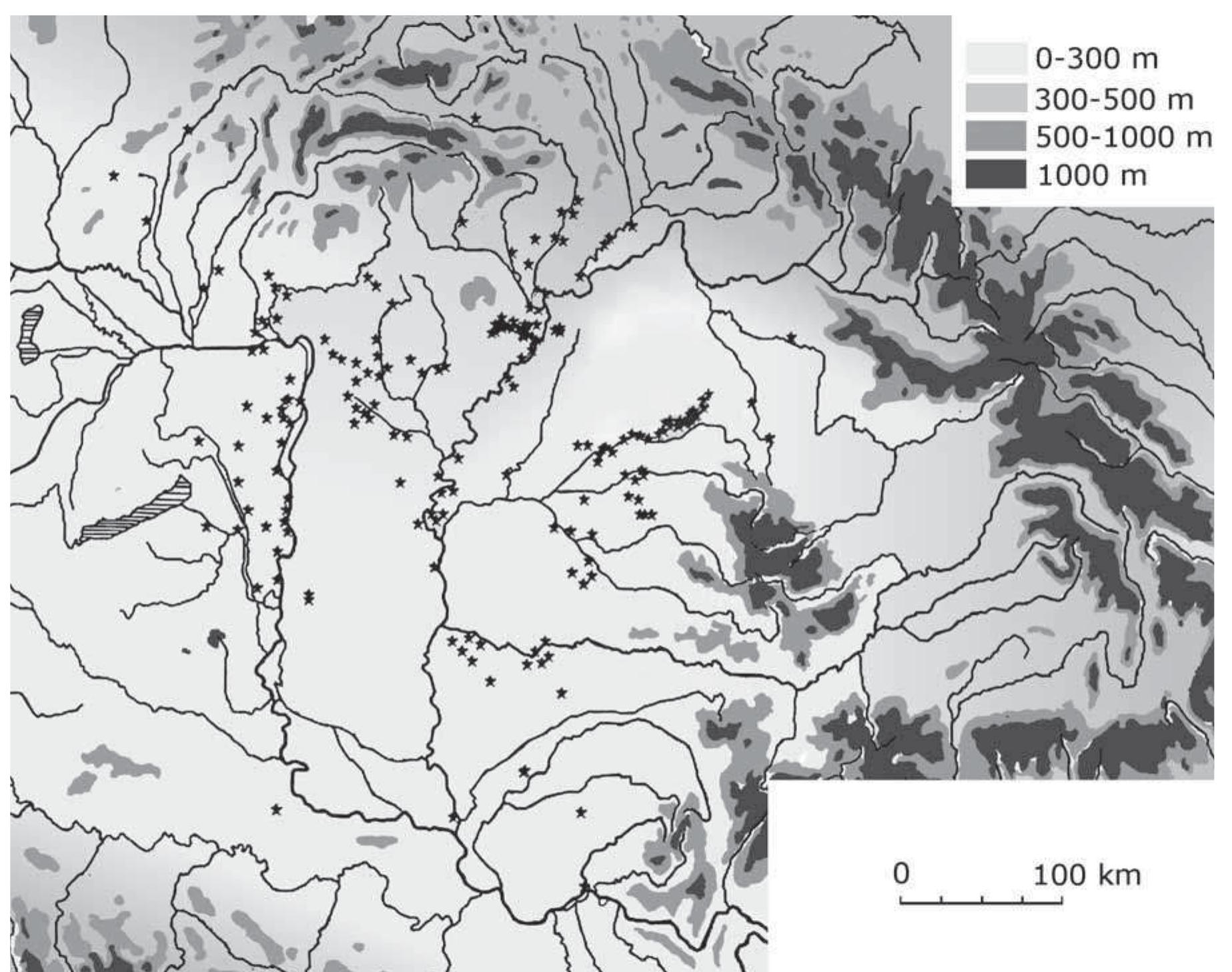 FIG. I-21: DISTRIBUTION OF BRONZE AGE TELL AND TELL-LIKE SETTLEMENTS IN THE CARPATHIAN BASIN (AFTER GOGALTAN 20082: 411 FIG. 1). 