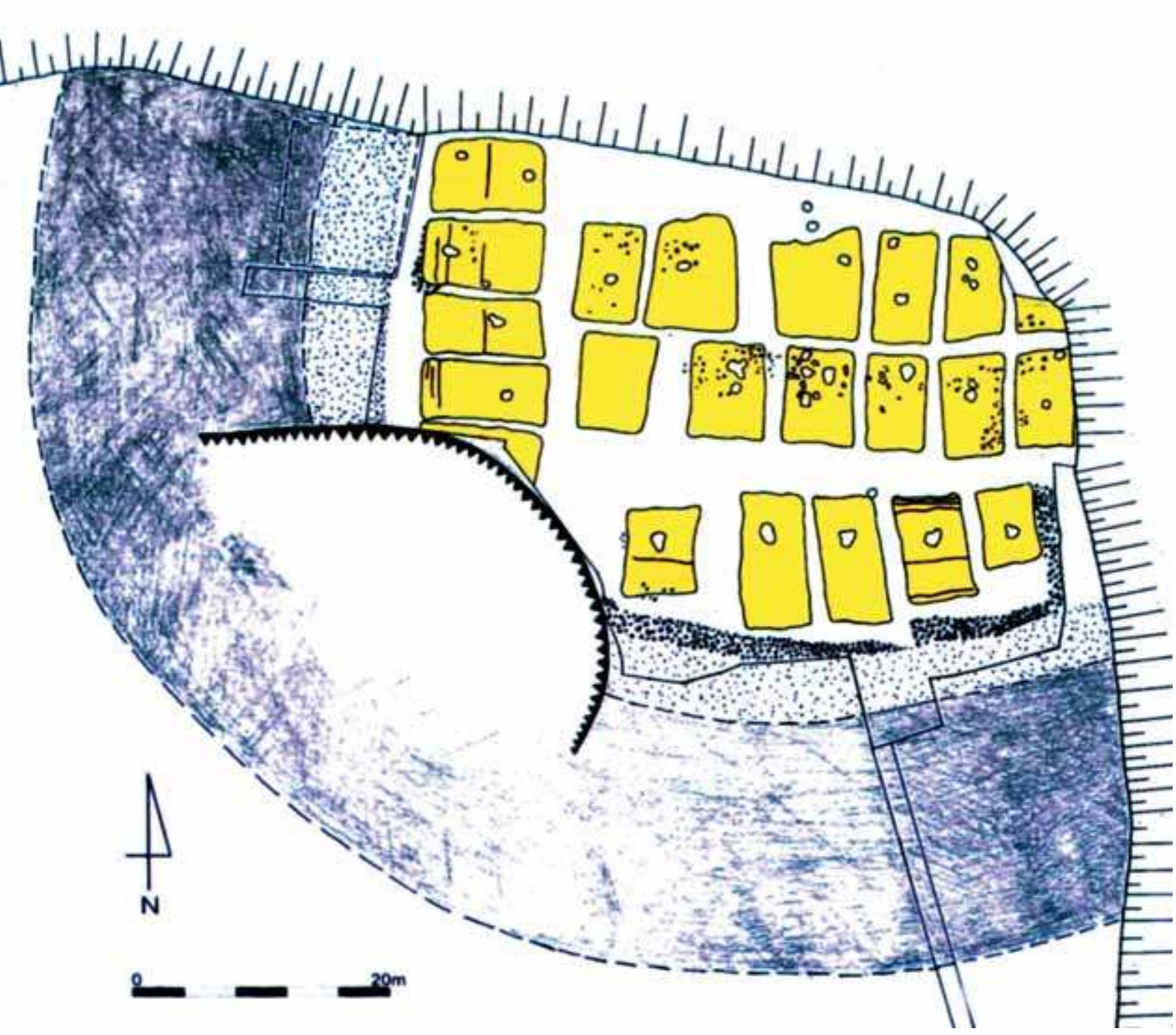 FIG. I-34: KOSICE-BARCA; OTOMANI-FUZESABONY CULTURE. TIGHTLY PACKED HOUSES ARRANGED IN PARALLEL ORDER (AFTER GASAJ 20022: 20 FIG. 3).  Fic. I-33: FUZESABONY-OREGDOMB; OTOMANI-FUZESABONY CULTURE. TIGHTLY PACKED HOUSES ARRANGED IN PARALLEL ORDER (AFTER SZATHMARI 1992: 135 FIG. 92). 