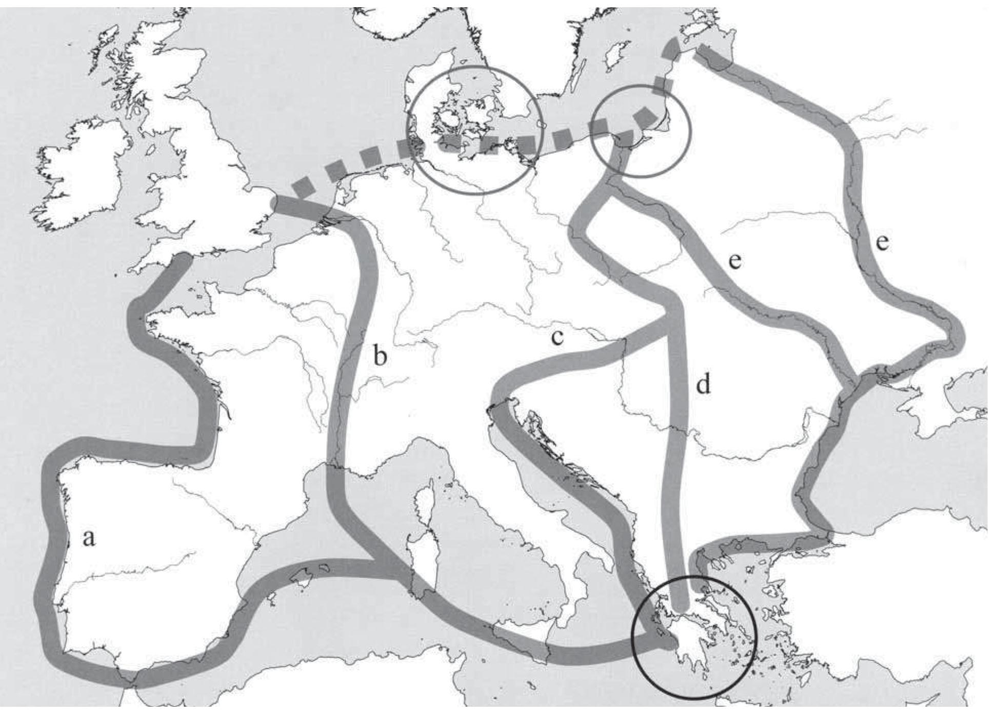Fic. II-5: THE ROUTES OF BALTIC AMBER TO MYCENAEAN GREECE (AFTER CZEBRESZUK 2013: 561 FIG. 5). 