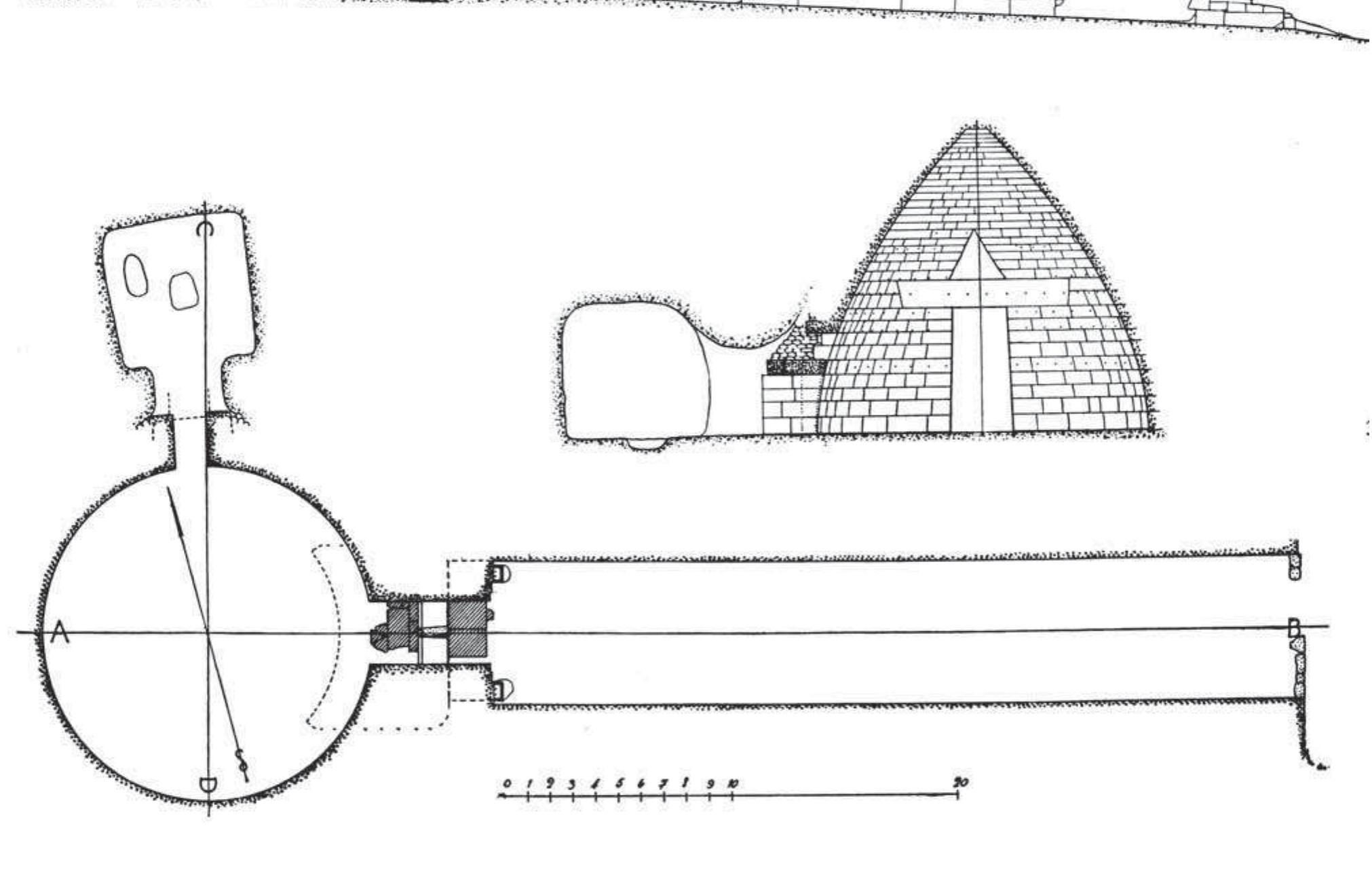 FIG. II-16: PLAN AND SECTION OF THE ‘TREASURY OF ATREUS’ AT MYCENAE (AFTER MARINATOS 1986: 165 FIGS. 31-33). 