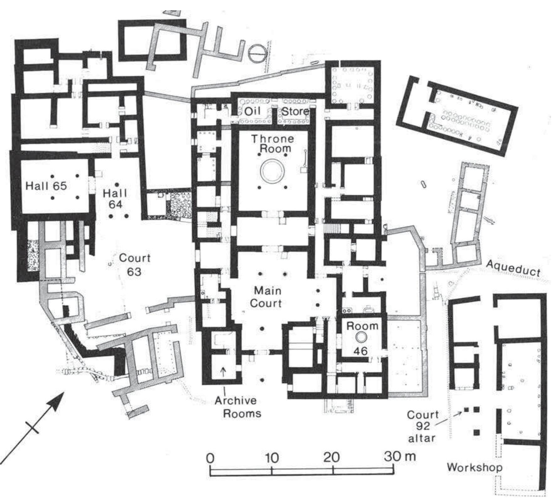 Fic. II-19: THE MEGARON OF THE MYCENAEAN PALACE AT PYLOS WITH STORAGE FACILITIES AND THE CENTRAL THRONE ROOM (AFTER PANAGIOTOPOULOS 2008: FIG. ON PAGE 32).  FIG. I-20: PLAN OF THE MYCENAEAN PALACE AT PYLOS IN MESSENIA (AFTER DICKINSON 1994: 156 FIG. 5.31). 